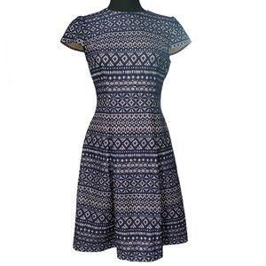 Vince Camuto Navy Blue Women's Cap Sleeve Lace Fit And Flare Dress